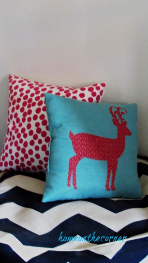 Christmas in the guest room deer pillow polka dot pillow