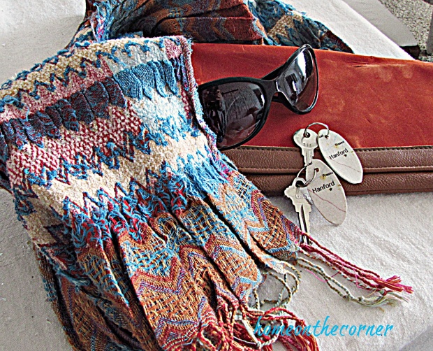 map key chain scarf orange and turquoise
