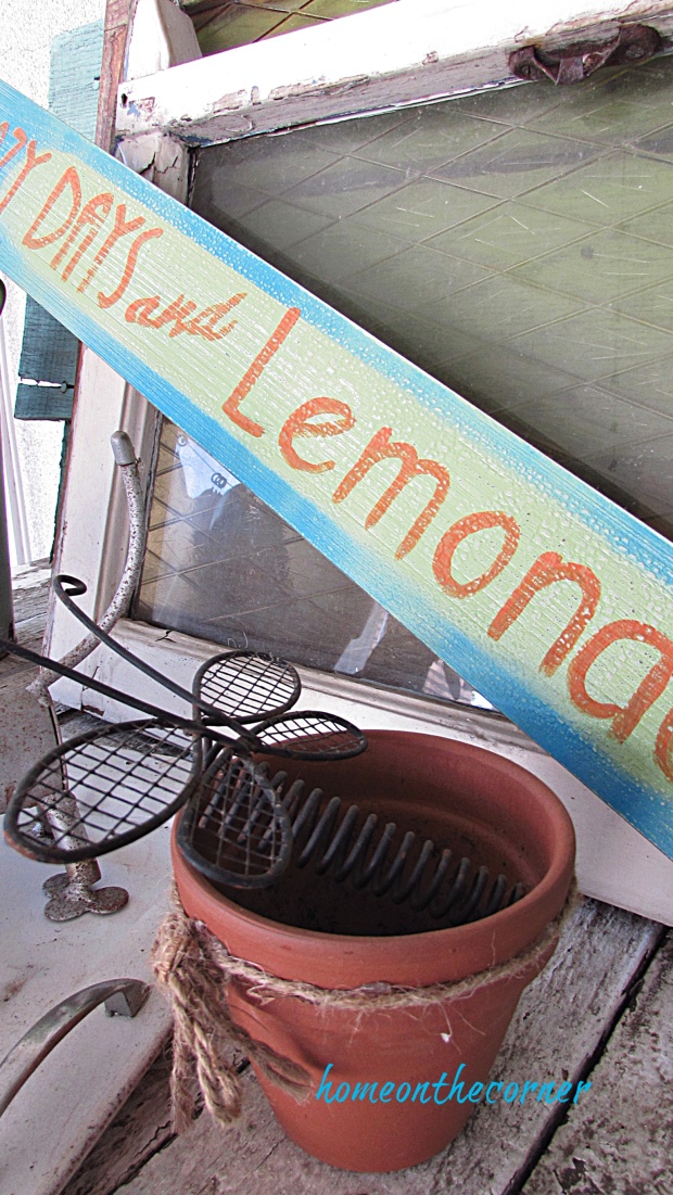 lazy days and lemonade wooden sign with clay pot
